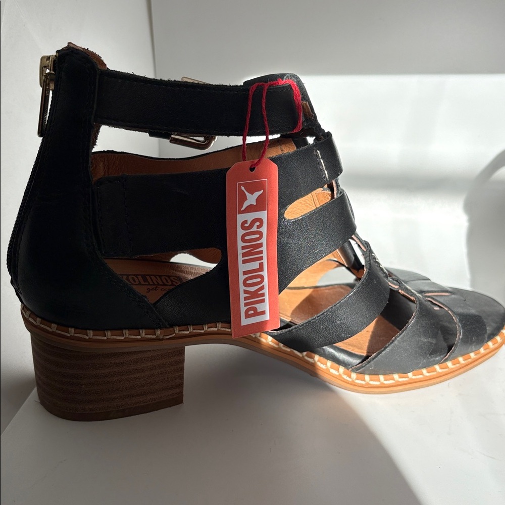 NWT Pikolinos Blanes black leather cage sandals with block heel 39 - Picture 8 of 8